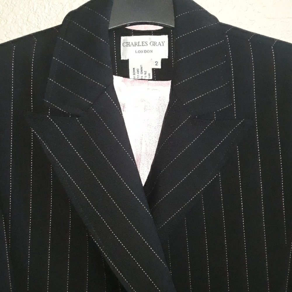 Charles Gray London Pink Pinstripe & Black Blazer